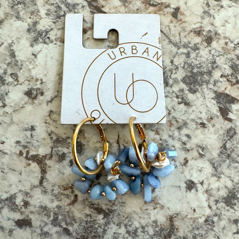 Brand new URBAN OUTFITTERS, blue gemstone gold hoop earrings.